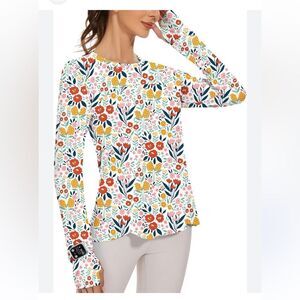 Bright Colored Floral Rashguard with front zip, thumb holes and 50+UPF- NWOT- Sm